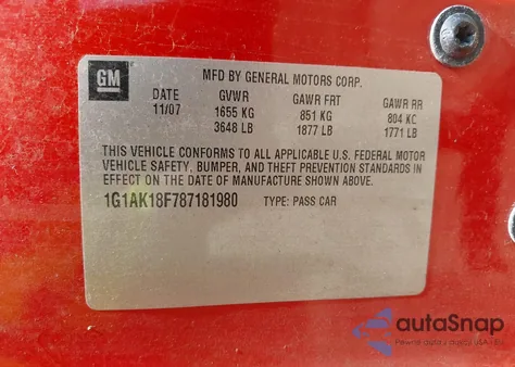 2008 Chevrolet Cobalt Ls из США, поврежденный, VIN 1G1AK18F787181980